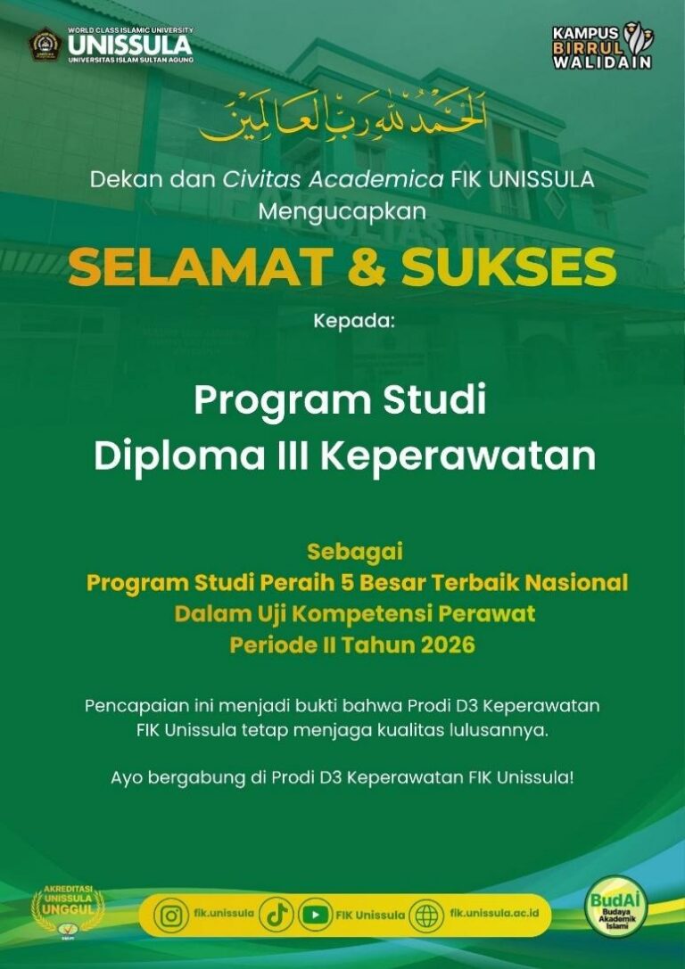 DIII Keperawatan FIK Unissula Raih Peringkat 5 Besar Institusi Terbaik Nasional pada Uji Kompetensi Perawat D3 Periode 2 Tahun 2026